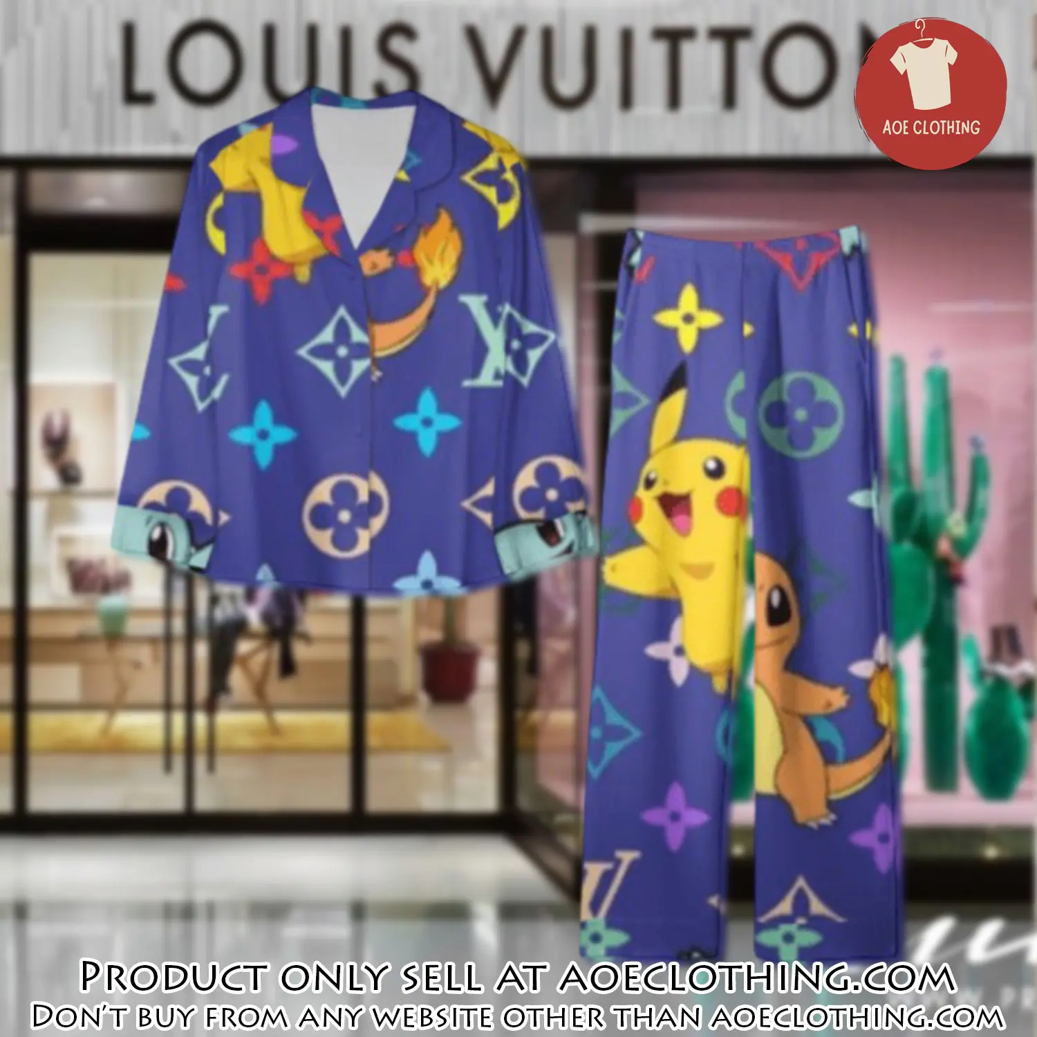 Trending luxury lv satin pajama set pjs1095 aoe2552330